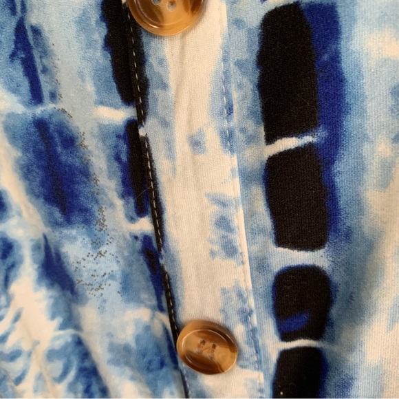 NEW Blue & White Boxed Tie Dye Ruffle Sleeve Button Up Dress Size Large - Picture 10 of 11